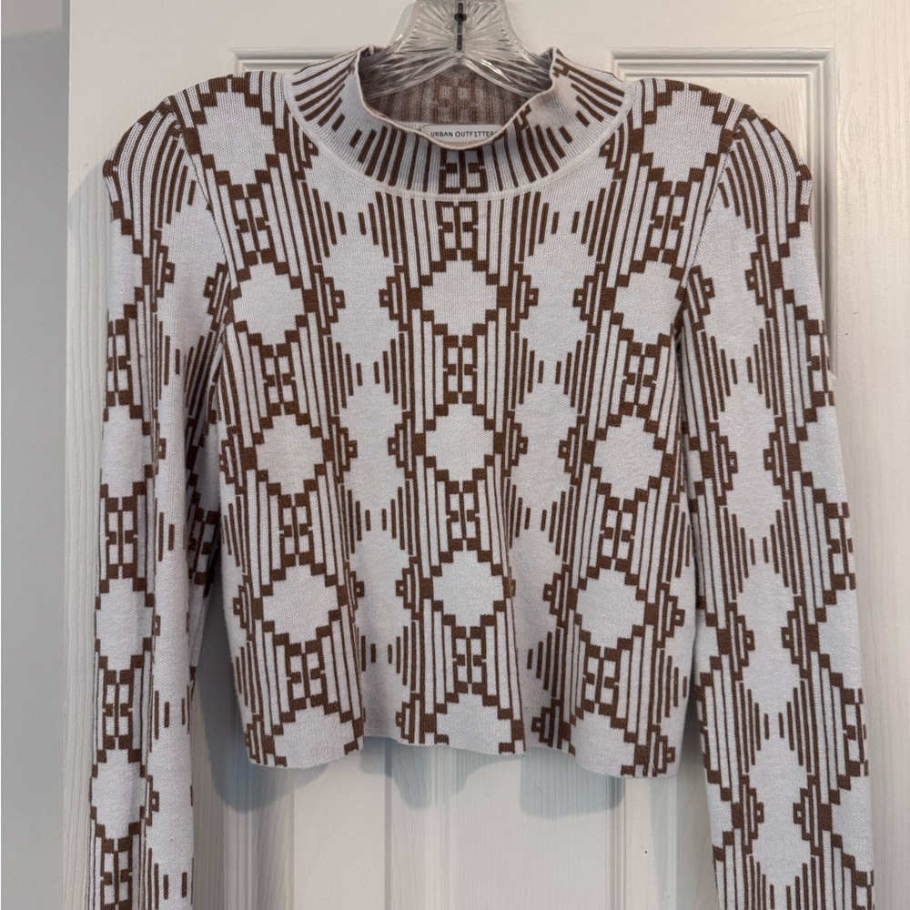 Urban Outfitters Geometric Patterned Golden Brown and White Top